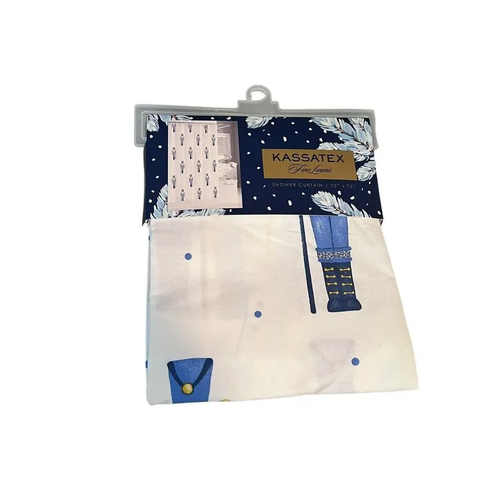 Kassatex 100% Cotton Shower Curtain Holiday Blue And White Nutcrackers - NEW
